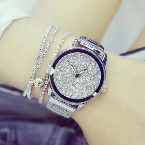 2018 Luxury Women Rhinestone Watch crystal Lady Dress Stainless Steel Silver Gold Bracelet diamond Wristwatches Montre Femme