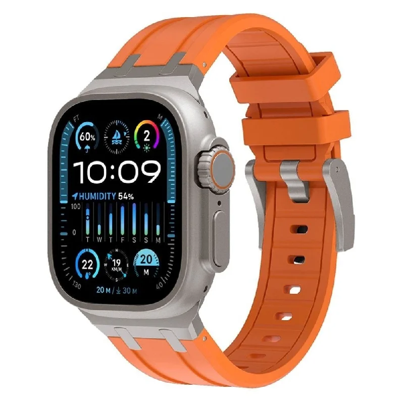 Apple Watch Luxury Liquid Silicone Strap (Orange/Titanium)