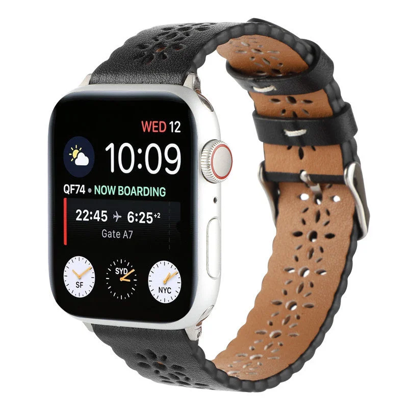 Apple Watch Patterned Leather Strap (Black)