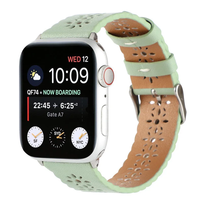 Apple Watch Patterned Leather Strap (Light Green)