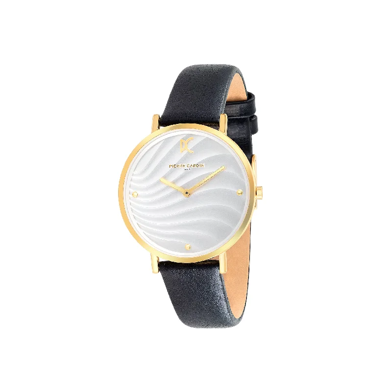 Belleville Patterned Dial Gold Watch with Black Leather Strap