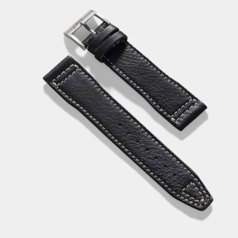 Black Aviator Leather Watch Strap