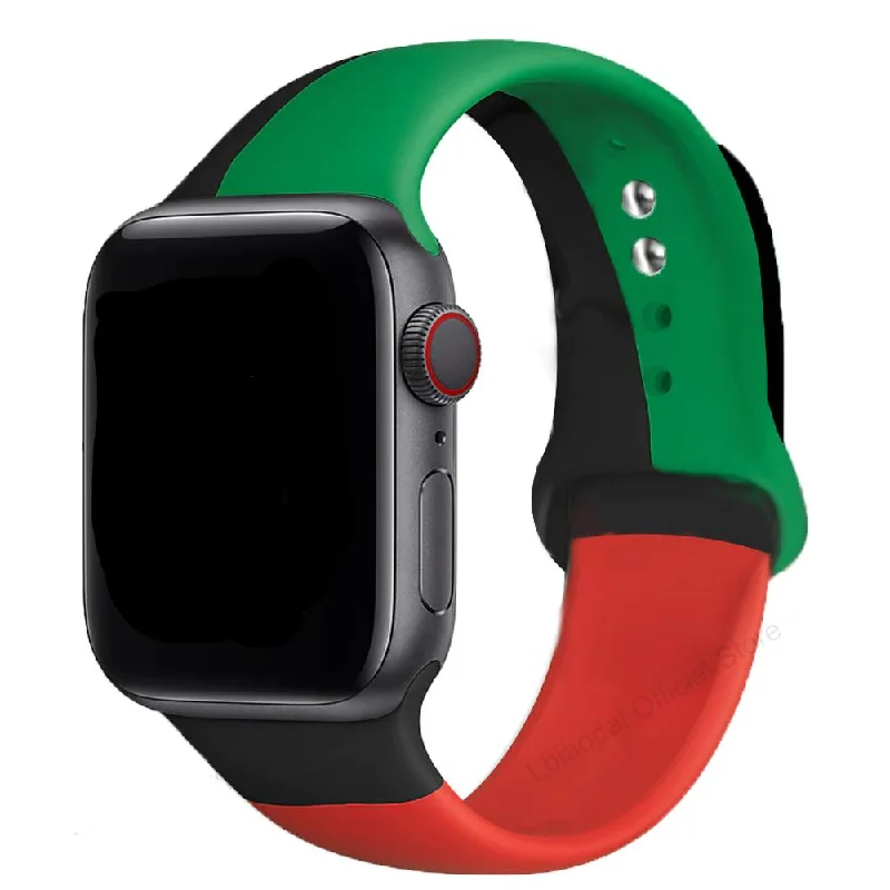 Red Black Green Silicone Strap For Apple Watch