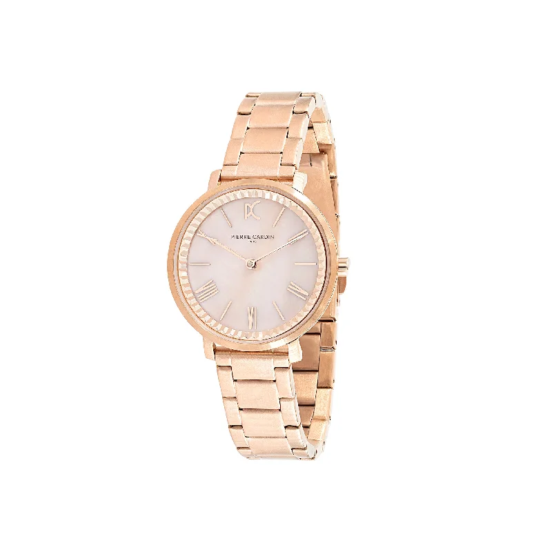 Brochant Mother of Pearl Rose Gold Watch with Metal Link Strap