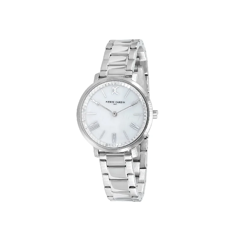 Brochant Mother of Pearl Silver Watch with Metal Link Strap