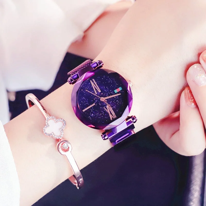 Charming Purple Women Watches Minimalism Casual Starry Sky Lady Wristwatch Magnet buckle Fashion Luxury Brand Female Watch Gift