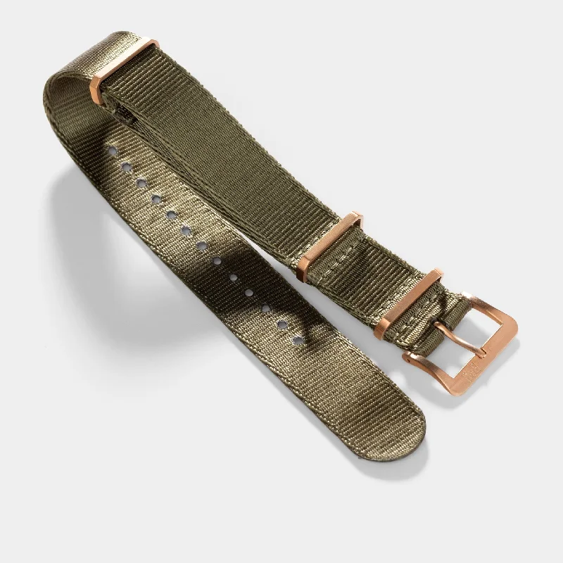 Deluxe Nylon Single Pass Watch Strap Olive Drab Green - Rose Gold Brushed