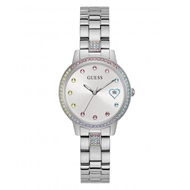 Guess Ladies Three Of Hearts Silver Tone Watch GW0657L1