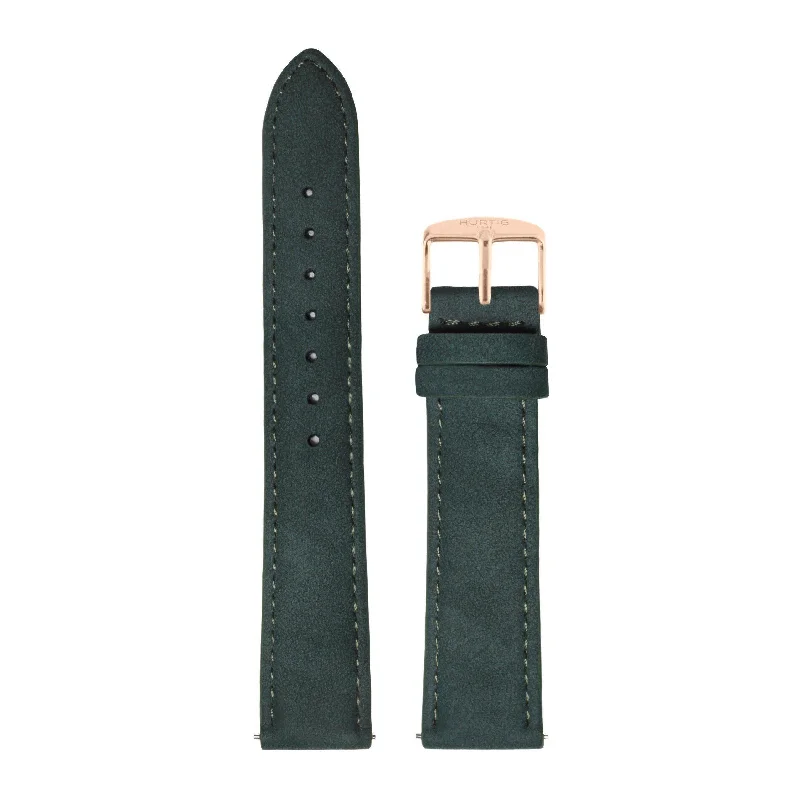 Forest Green and Rose Gold Vegan Suede Strap