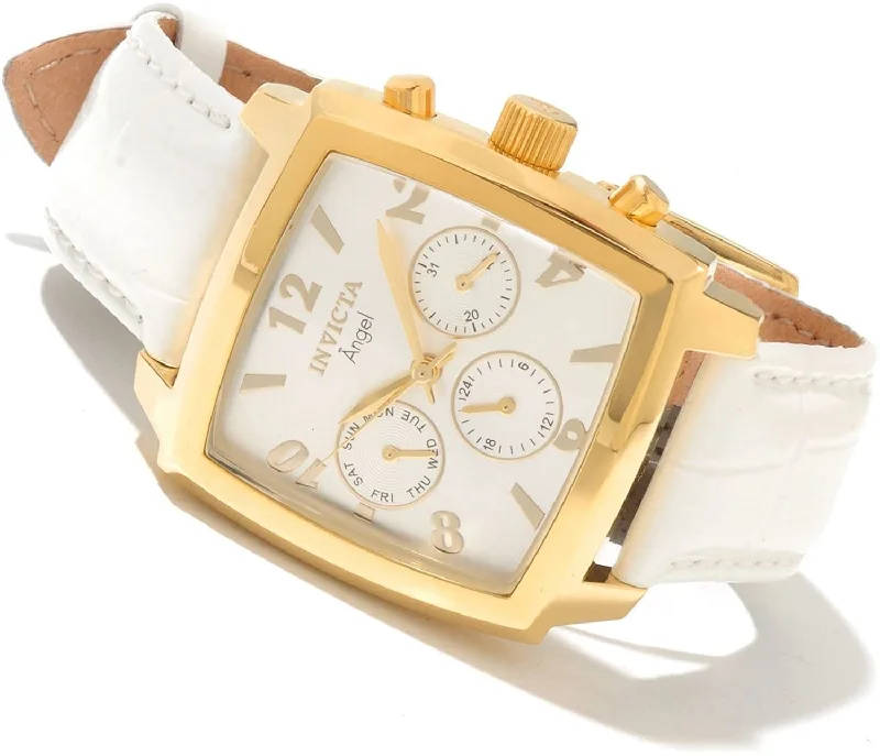 Invicta Women's 12105 Angel Swiss Quartz Gold-Tone White Leather Strap Watch