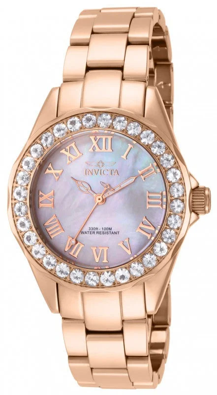 Invicta Women's 14030 Angel Crystal Bezel MOP Dial Rose Gold Plated Steel Bracelet Watch