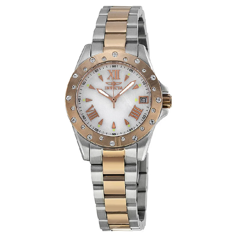 Invicta Women's 12856 Two Tone Swarovski Crystal Accented Mother of Pearl Dial Watch