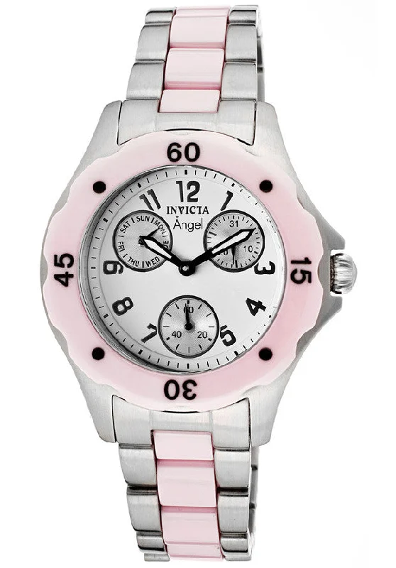 Invicta Women's 1653 Angel Jelly Fish White Dial Stainless Steel & Pink Ceramic Bracelet Watch