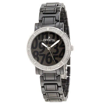 Invicta Women's 10277 Ceramic Diamond Accented Dark Grey Dial Black Ceramic Watch