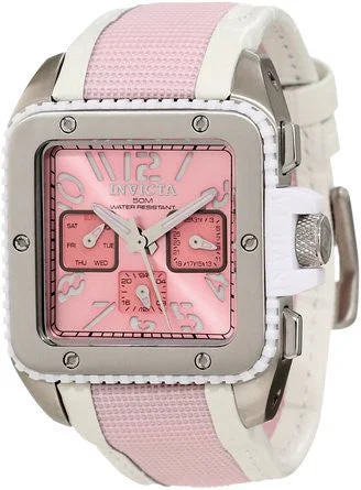 Invicta Women's 11574 Cuadro Pink Dial White Leather and Pink Nylon Watch