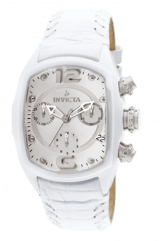 Invicta 0310 Women's Lupah Revolution White Ceramic Leather Strap Silver Dial Chronograph Watch