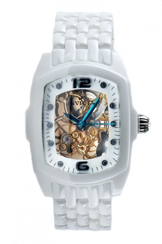 Invicta Women's 1127 Lupah Mechanical Gold Tone Skelton and Mother-Of-Pearl Dial White Ceramic Watch