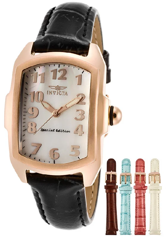 Invicta Women's 13835 Lupah White Mother-Of-Pearl Dial Black Patent Leather Watch