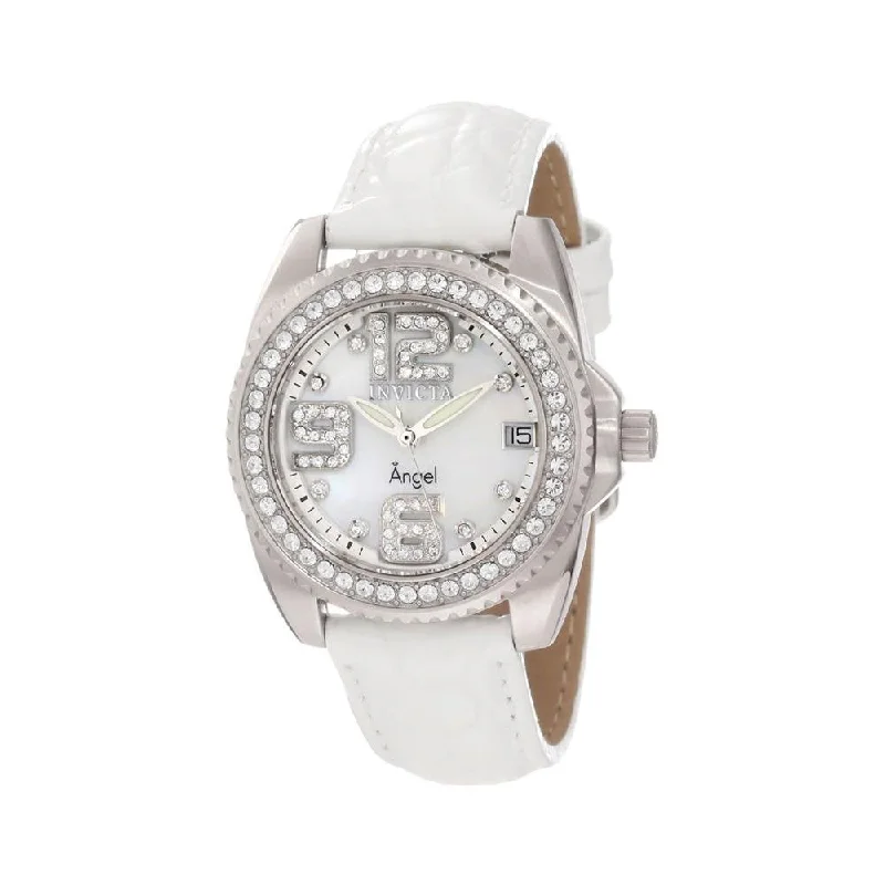 Invicta Women's 1119 Wildflower Angel Mother Of Pearl Dial White Leather Watch