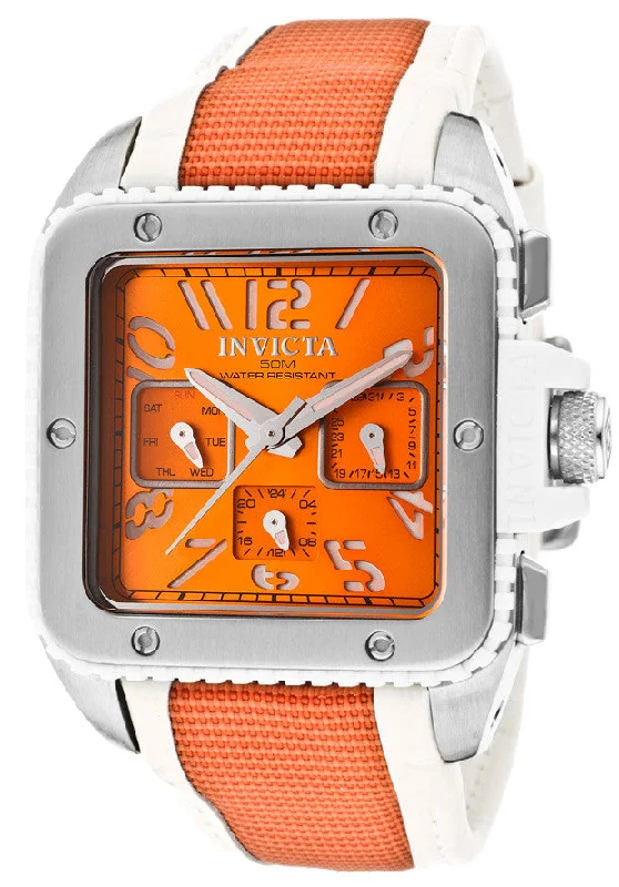 Invicta Women's 11576 Cuadro Orange Dial White Leather and Orange Nylon Watch