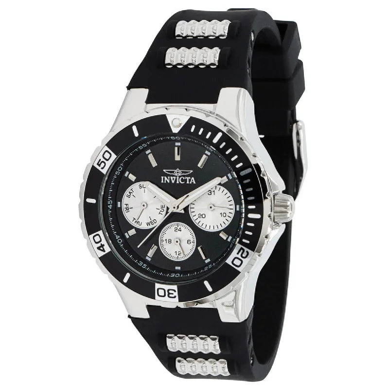 Invicta Women's Chronograph Watch - Aviator Black and Silver Tone Strap | 37316