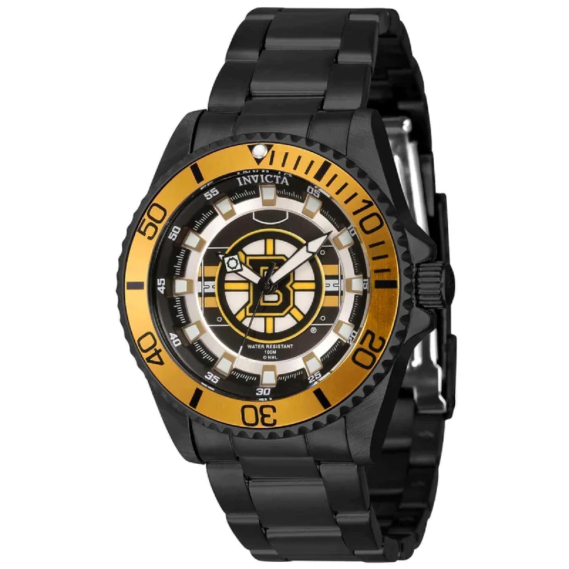 Invicta Women's Quartz Watch - NHL Boston Bruins Black Plated Steel Bracelet | 42207