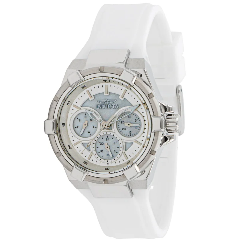 Invicta Women's Watch - Aviator Chronograph Silver Tone and White Dial Strap | 37297