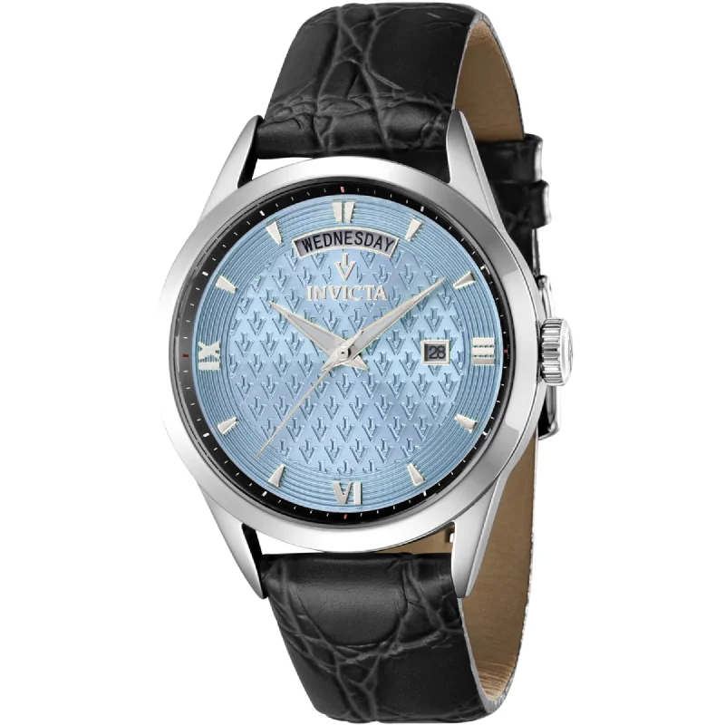 Invicta Women's Watch - Vintage Quartz Light Blue Dial Black Leather Strap | 44260