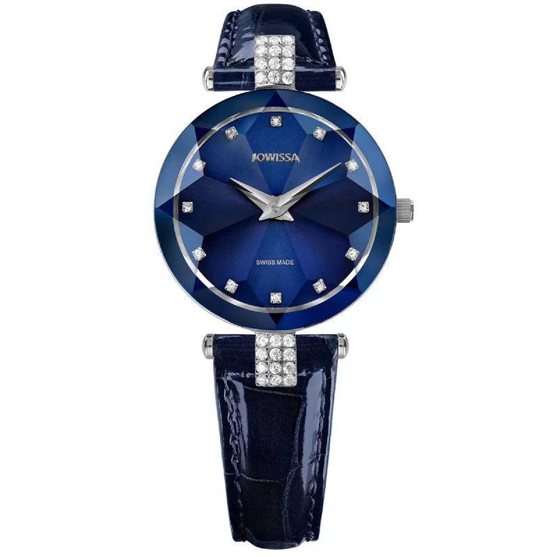 Jowissa Women's Watch - Facet Strass Rhinestones Blue Dial Leather Strap | J5.622.M