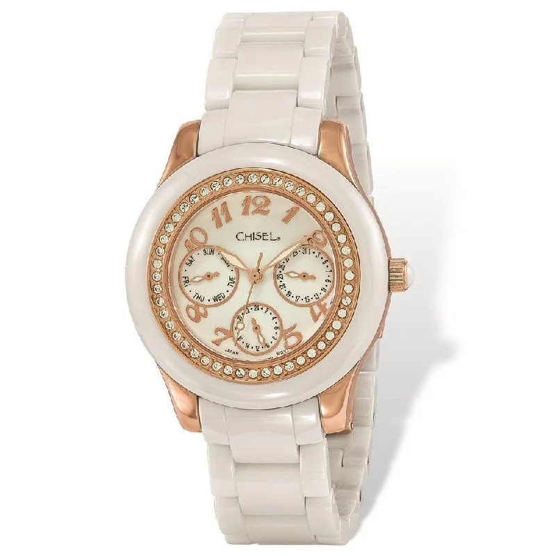 Ladies Chisel Rose IP-plated White Dial Ceramic Watch