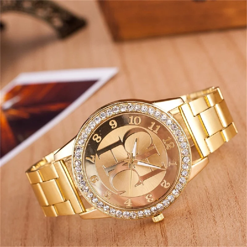 Luxury Brand Watches Women Casual Dress Quartz Gold Watch Fashion Stainless Steel Crystal Ladies Wristwatches Relogio Feminino