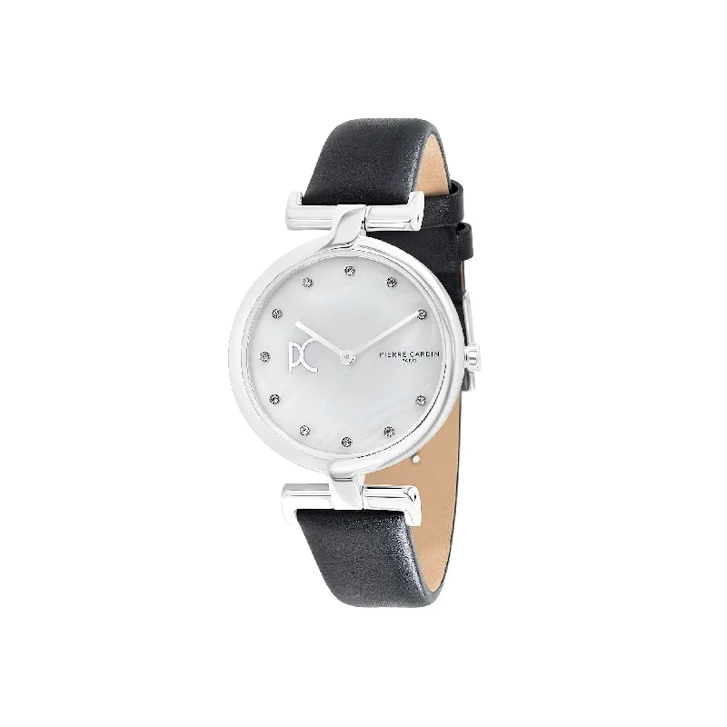 Madeleine Mother of Pearl Silver Watch with Leather Strap