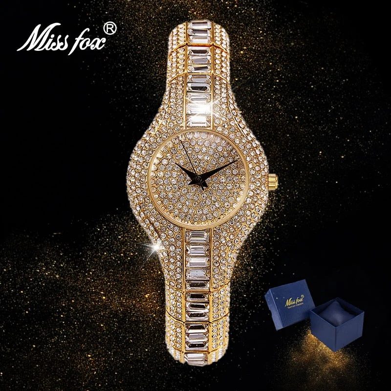 MISSFOX Watch Women 2020 Silver Gold Bracelet Fashion Full Diamond Bling Quartz Wristwatch Jewelry Luxury Trending Products 2020