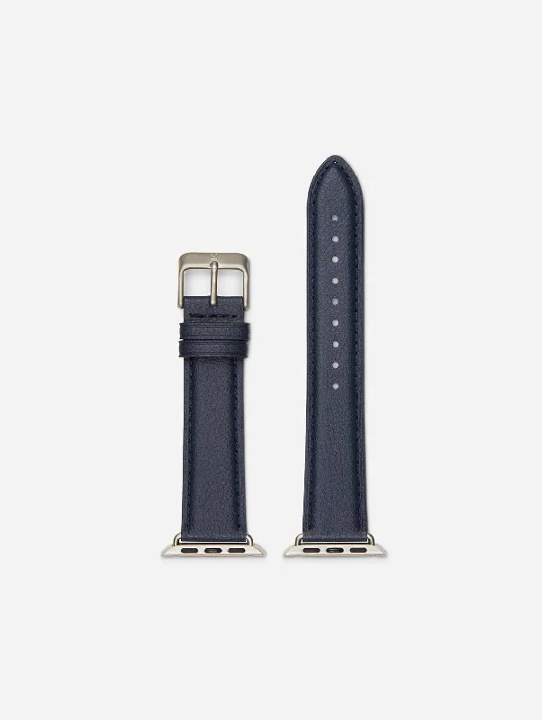 Apple Watch Compatible Vegan Watch Strap | Navy & Silver