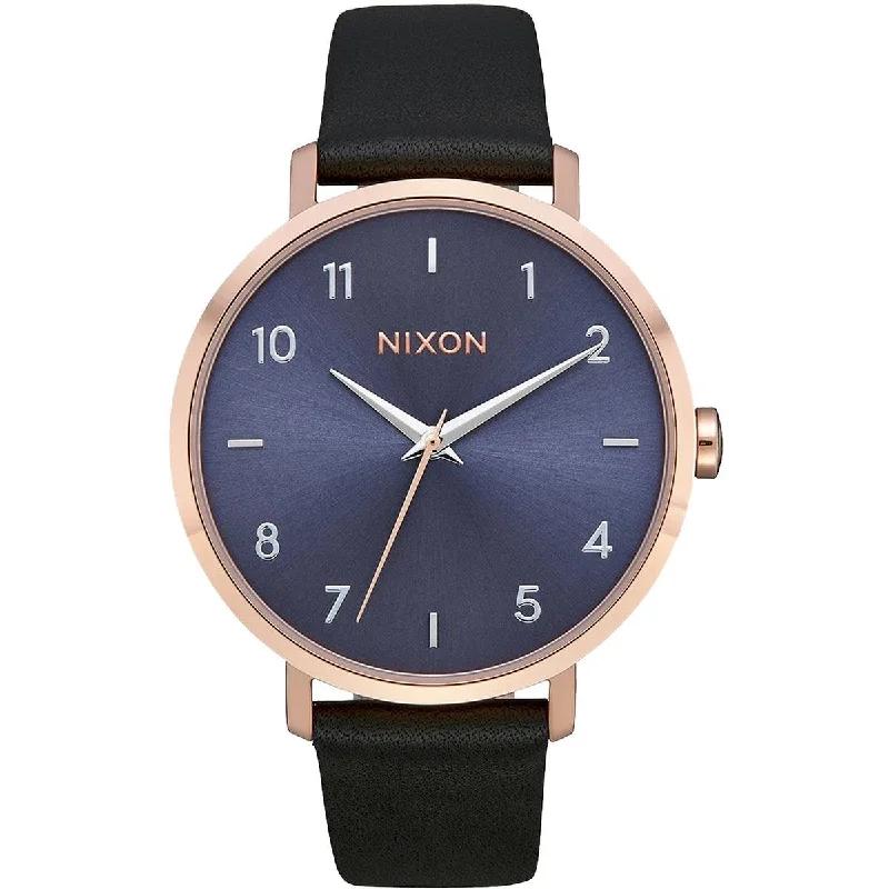 Nixon Women's Quartz Watch - Arrow Blue Dial Leather Strap Rose SS Case | A10913005