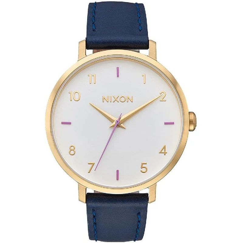 Nixon Women's Quartz Watch - Arrow White Dial Leather Strap YG Steel Case | A1091151