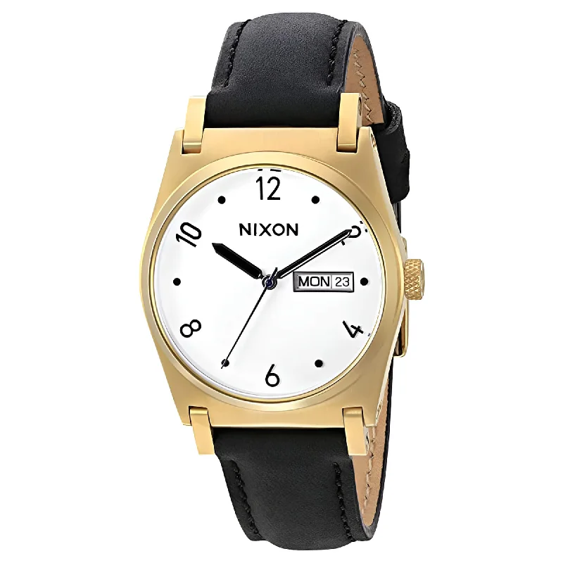 Nixon Women's Quartz Watch - Jane Day-Date White Dial Black Leather Strap | A955513