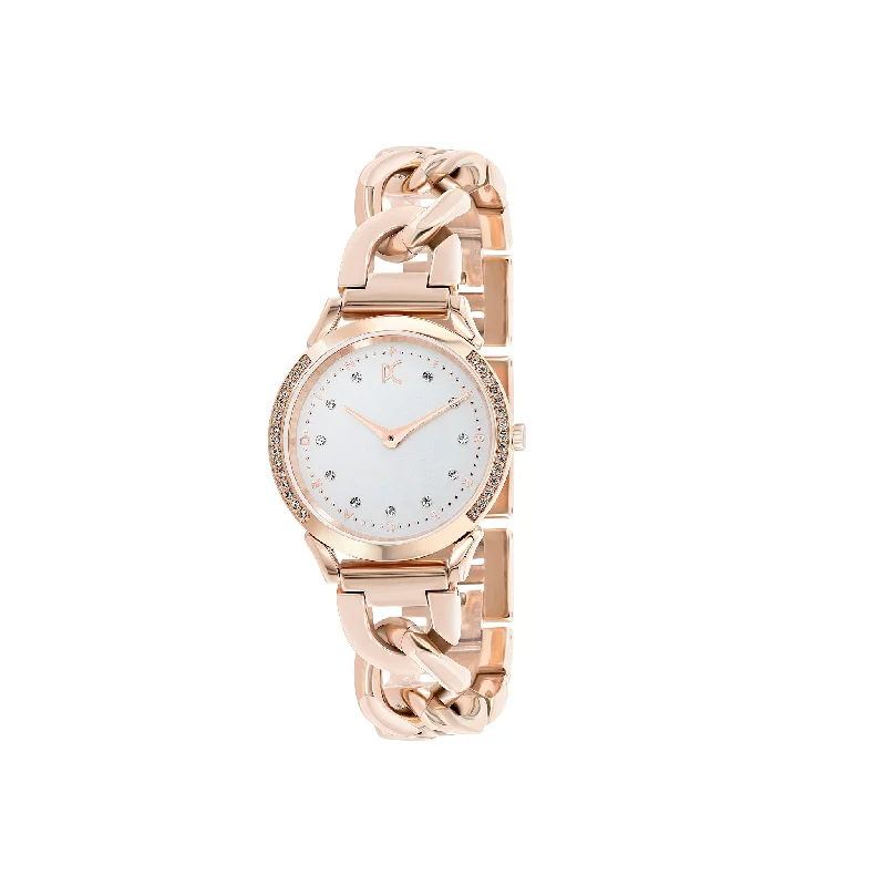 Pigalle Rose Gold Watch with Crystals and Metal Chain Link Strap