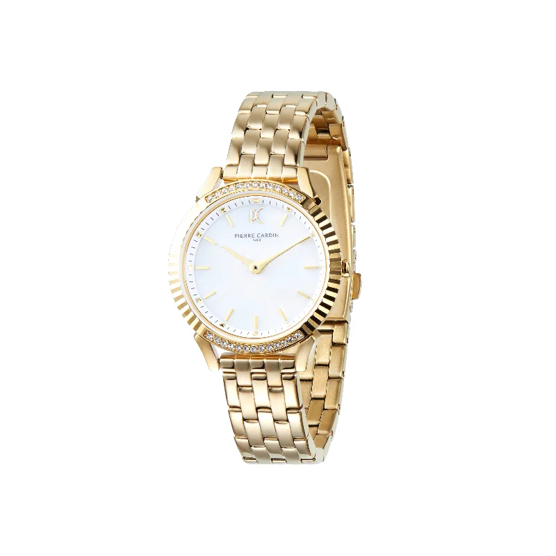 Pigalle Simplicity Gold Watch with Crystals and Mother of Pearl Dial