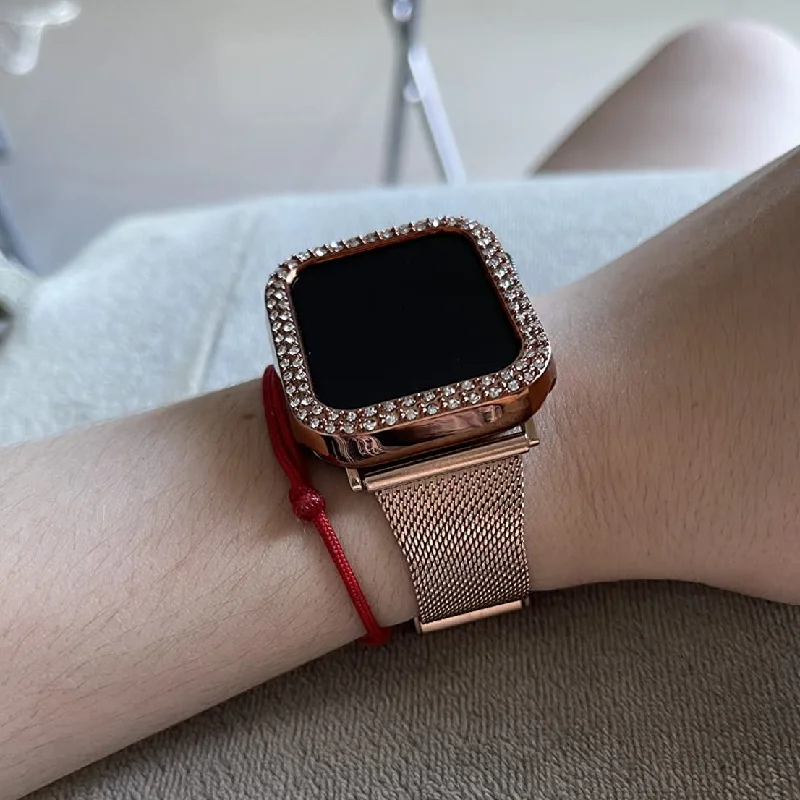 Luxury Bling Case and Strap Slim Mesh Metal Strap for Apple Watch