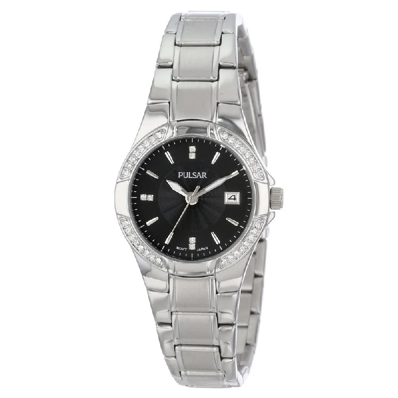 Pulsar Women's PH7293 Sport Black Dial Swarovski Crystals Steel Bracelet Watch