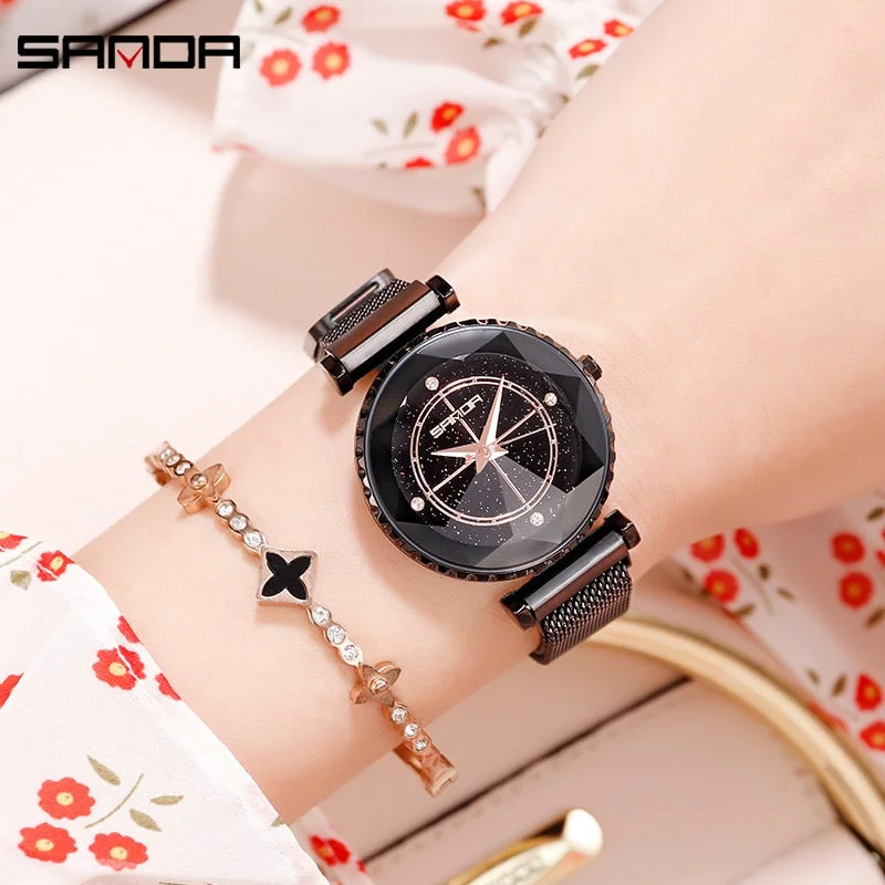 Sanda Luxury ladies Crystal Watch Women Dress Watch Fashion Rose Gold Quartz Watches Female Stainless Steel Wristwatches P1015