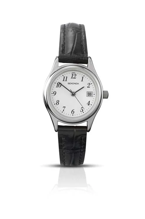 Sekonda Watch Steel Colour Black Leather