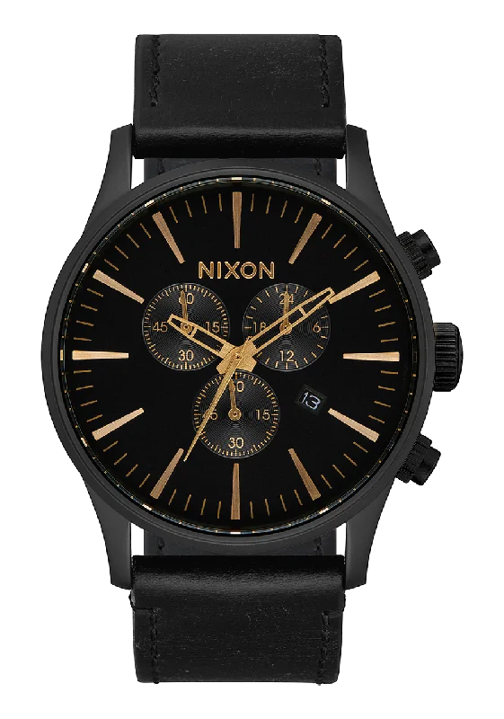 Sentry Chrono Leather - Matte Black / Gold / Black