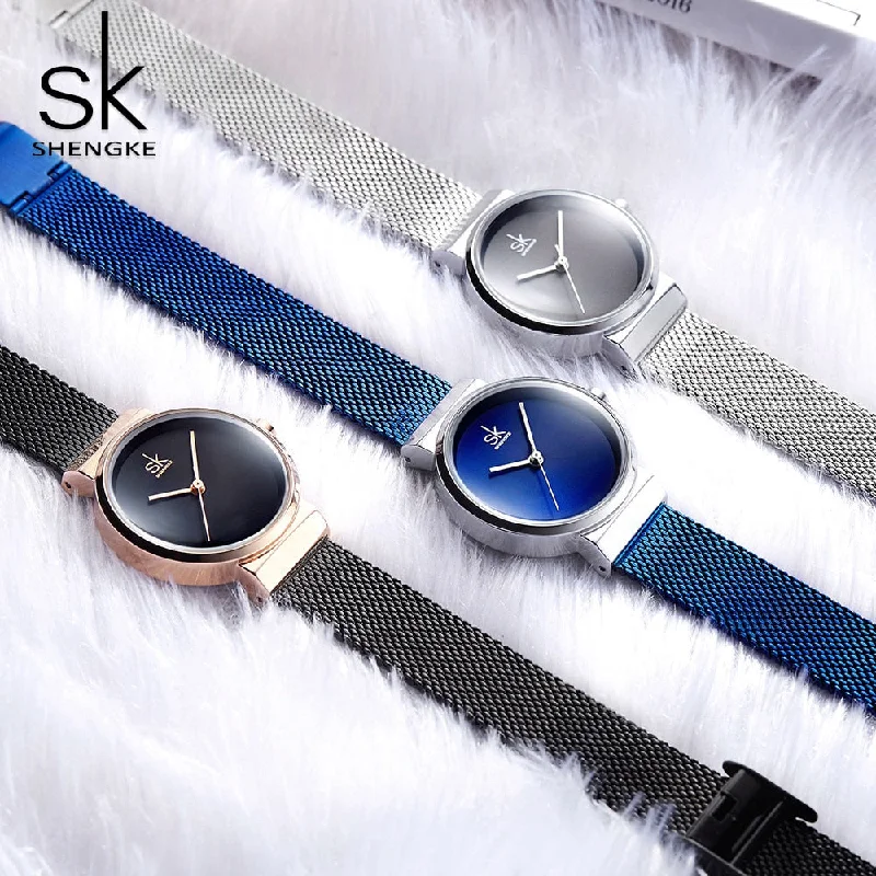 Shengke Blue Wrist Watch Women Watches Luxury Brand Steel Ladies Quartz Women Watches 2018 Relogio Feminino Montre Femme