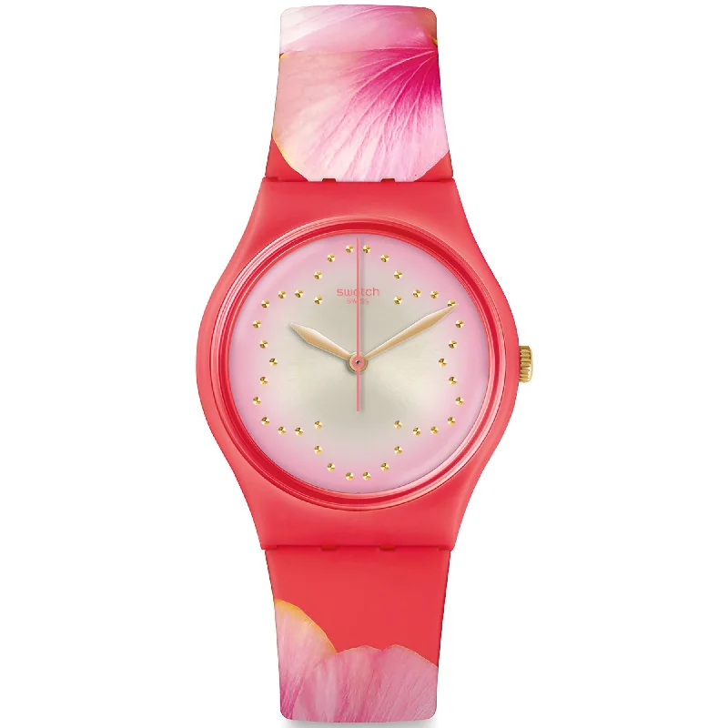 Swatch Women's Watch - Fiore Di Maggio Quartz Pink Dial Silicone Rubber Strap | GZ321