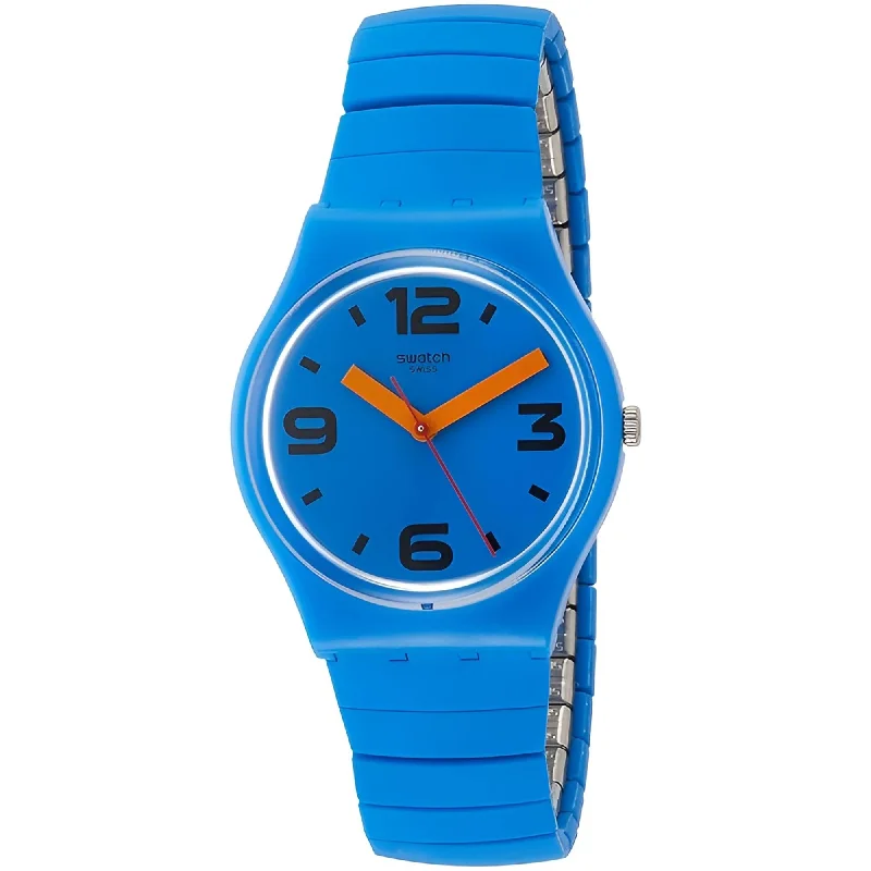 Swatch Women's Watch - Pepeblu Blue Silicone Covered Expansion Bracelet | GN251A