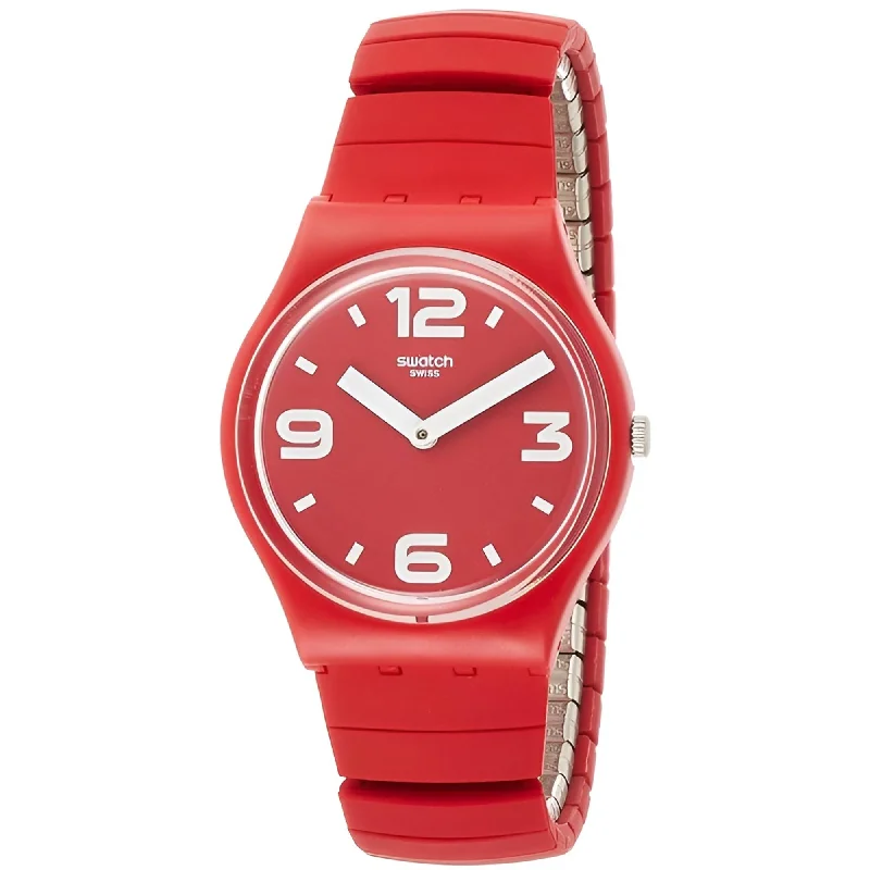 Swatch Women's Watch - Pepeblu Plastic Case Quartz Red Expansion Bracelet | GR173A