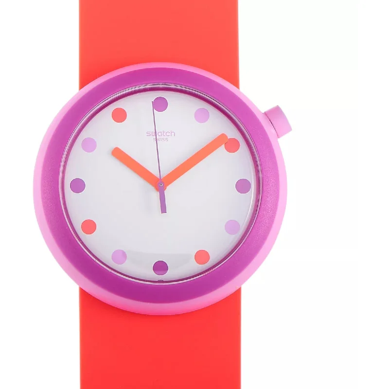 Swatch Women's Watch - Popalicious Quartz White Dial Orange Silicone Strap | PNP100