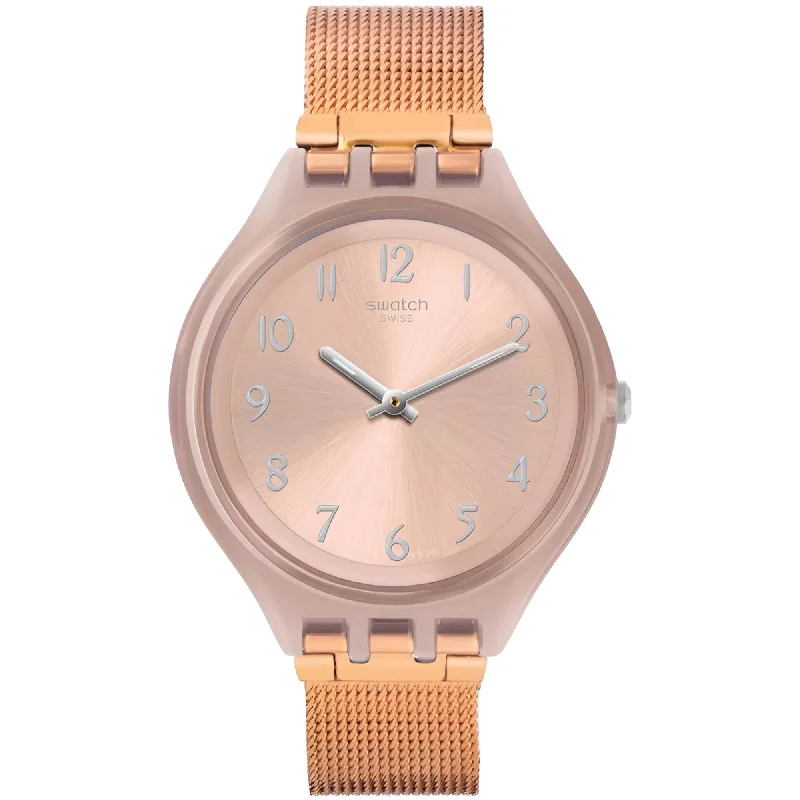 Swatch Women's Watch - Skin Skinchic Pink Dial Rose Gold Steel Bracelet | SVUP100M